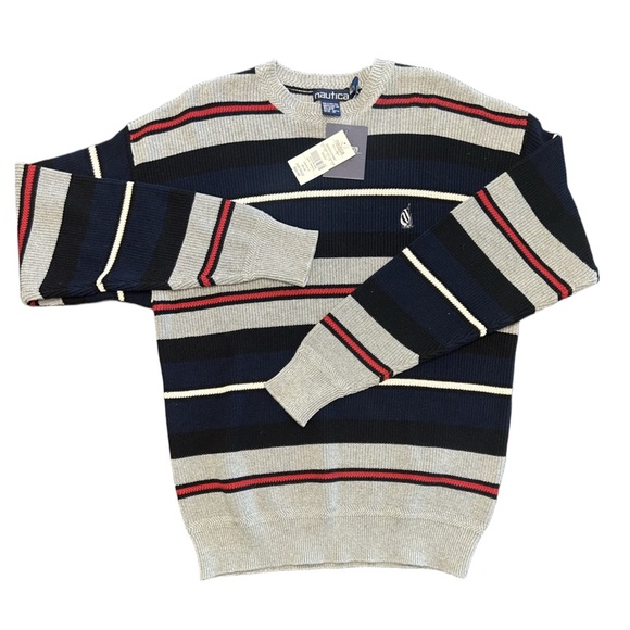 VTG deadstock late 90s Y2K Nautical striped preppy dadcore grandpa sweater NWT S